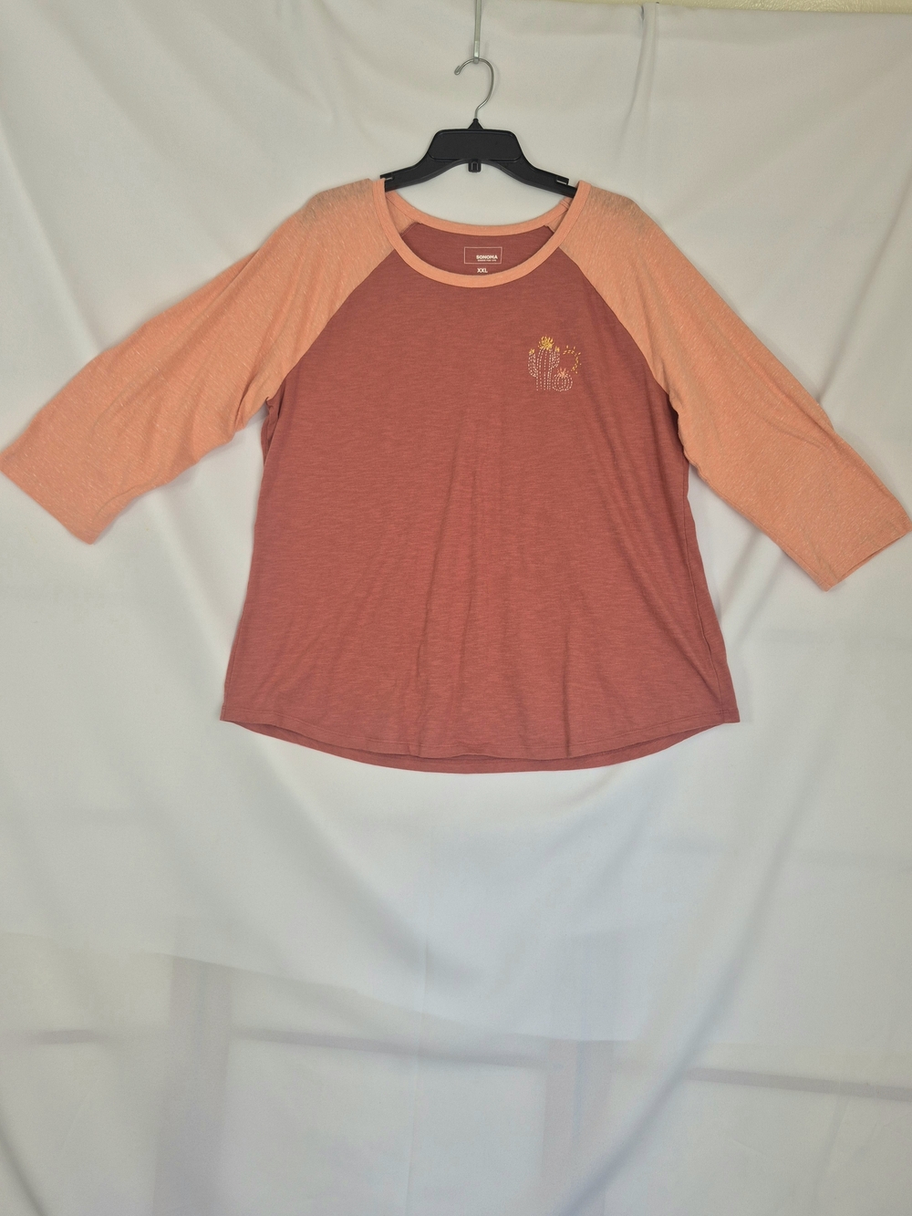 Sonoma Two-Tone Raglan Long Sleeve Tee in Rust and Peach